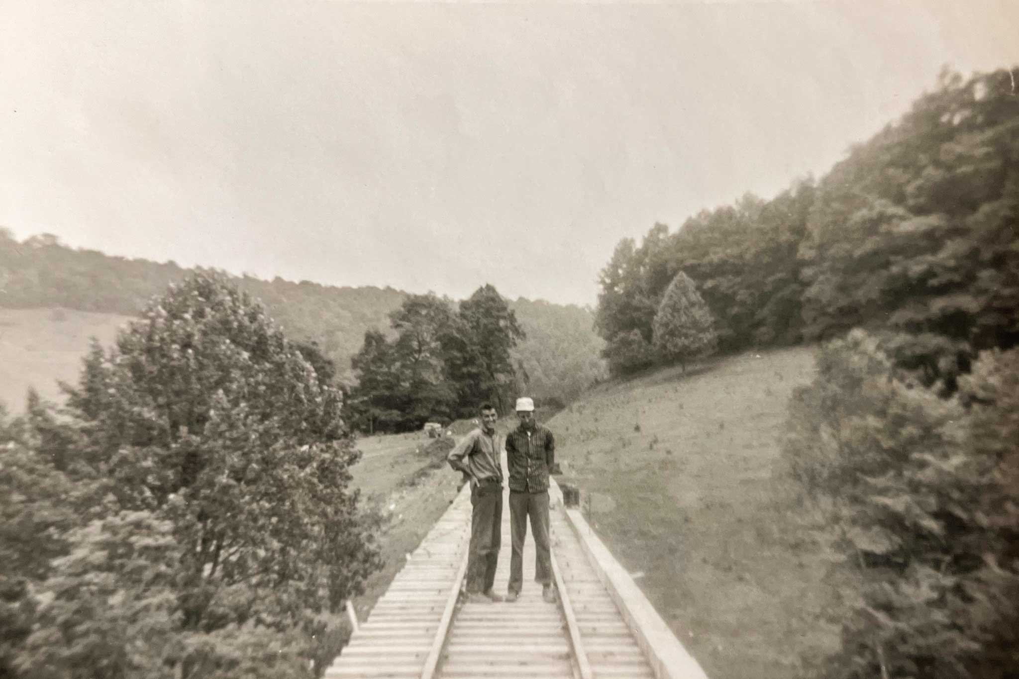 The building of the Tweetsie Railroad trestle and track. Photo courtesy of Diane Cornett Deal.