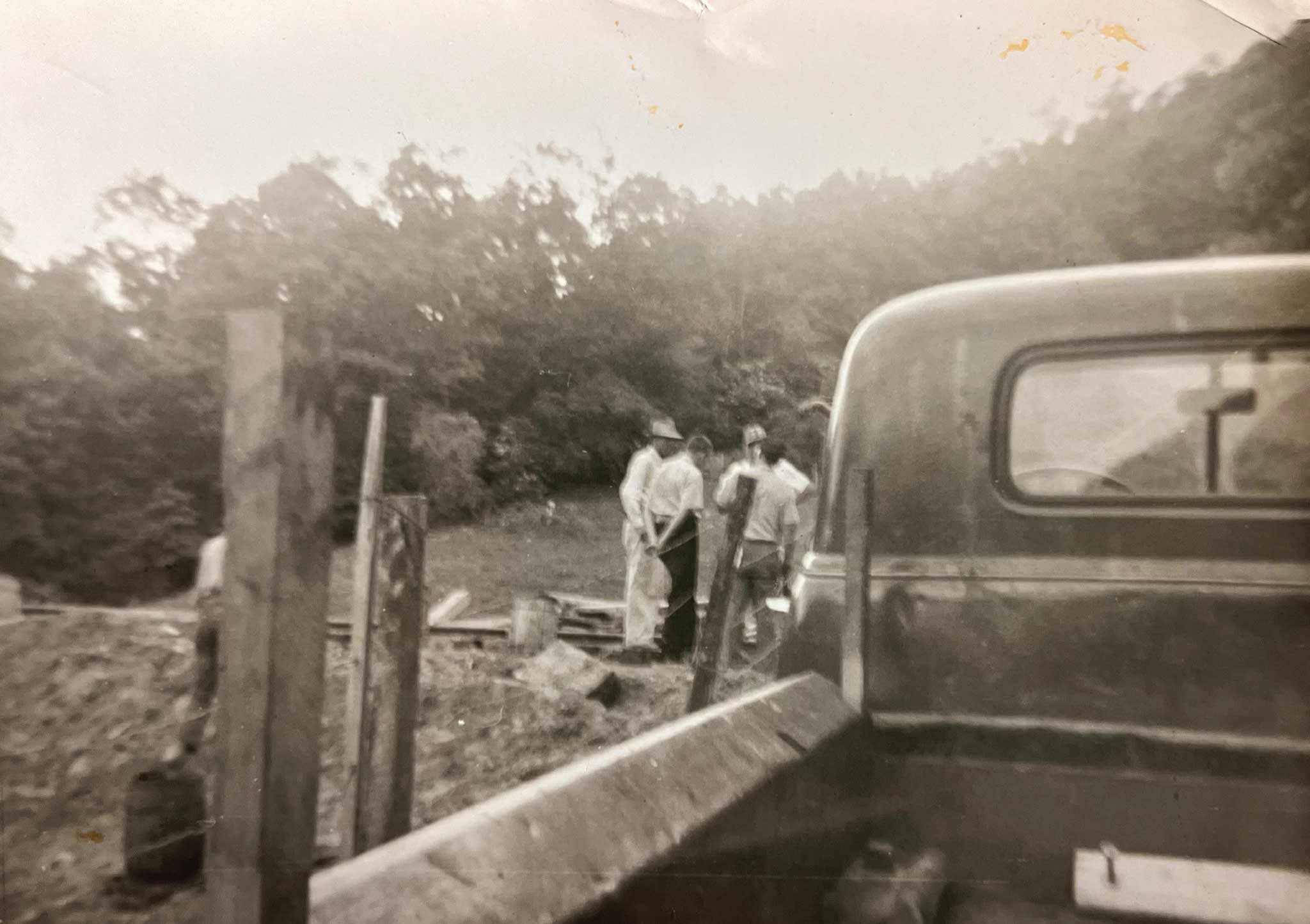 The building of the Tweetsie Railroad trestle and track. Photo courtesy of Diane Cornett Deal.