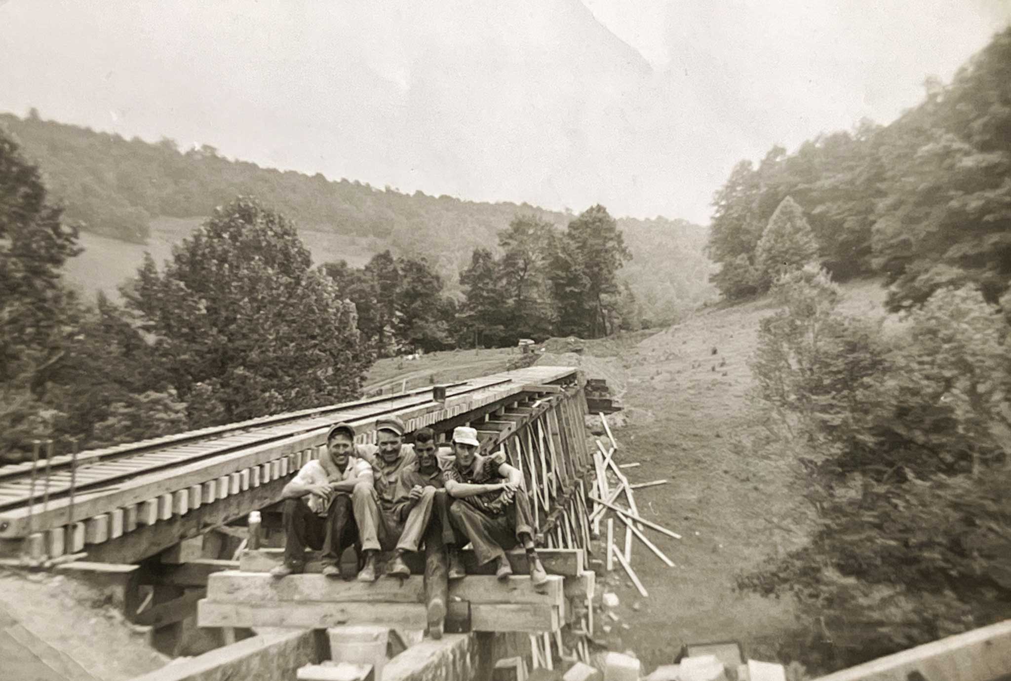 The building of the Tweetsie Railroad trestle and track. Photo courtesy of Diane Cornett Deal.