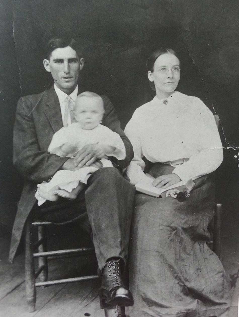 1911, Benjamin Franklin Wellborn, Artie Loretta Wagner Wellborn and George Hayes Wellborn (baby). Photo courtesy of Beatrice Wellborn, Stony Fork Community.